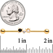 Load image into Gallery viewer, 14G Black White CZ Gem Gold Tone Kitty Cat Luv Industrial Barbell 38mm
