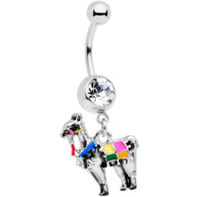 Load image into Gallery viewer, Clear CZ Gem Colorful Drama Llama Dangle Belly Ring
