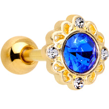 Load image into Gallery viewer, 16G 1/4 Clear Blue Gem Gold Tone Empire Cartilage Tragus Earring
