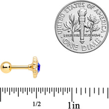 Load image into Gallery viewer, 16G 1/4 Clear Blue Gem Gold Tone Empire Cartilage Tragus Earring
