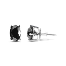 Load image into Gallery viewer, 14K White Gold 3.00 Cttw Oval Cut Black Diamond Solitaire Stud Earrings (Black Color, I2-I3 Clarity)
