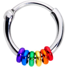 Load image into Gallery viewer, 16G 3/8 Row of Rainbow Rings Gay Pride Septum Clicker
