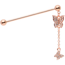 Load image into Gallery viewer, 14G Clear Gem Rose Gold Tone Butterfly Dangle Industrial Barbell

