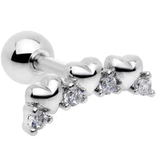 将图片加载到图库查看器，16G 1/4 Clear CZ Gem Tiny Hearts Cartilage Tragus Earring

