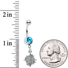 Load image into Gallery viewer, Aqua Gem Starburst Crescent Moon Dangle Belly Ring Set of 2
