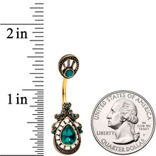 Load image into Gallery viewer, Green Gem Gold Tone Filigree Rococo Reversible Belly Ring
