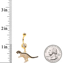 Load image into Gallery viewer, Clear Black Gem Gold Tone Decadent Dinosaur Dangle Belly Ring

