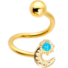 Load image into Gallery viewer, 14G 3/8 Blue Faux Opal Gold Tone Moon Spiral Twister Belly Ring
