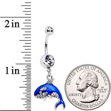 Load image into Gallery viewer, Clear Gem Bling Blue Orca Whale Dangle Belly Ring
