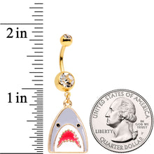 Load image into Gallery viewer, Clear Gem Gold Tone Shark Attack Dangle Belly Ring
