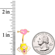 Load image into Gallery viewer, Pink Gem Gold Tone Cupid Heart Double Mount Belly Ring
