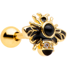 Load image into Gallery viewer, 16G 1/4 Clear Gem Gold Tone Insect Bee Cartilage Tragus Earring
