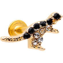 Load image into Gallery viewer, 16G 5/16 Clear Black Gem Gold Tone Dinosaur Labret Monroe Tragus
