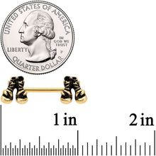 Load image into Gallery viewer, 14G 9/16 Gold Tone Boxing Gloves Barbell Nipple Ring Set

