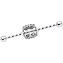 将图片加载到图库查看器，14G Clear CZ Gem Scary Monster Fangs Industrial Barbell 38mm
