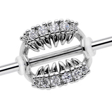 将图片加载到图库查看器，14G Clear CZ Gem Scary Monster Fangs Industrial Barbell 38mm
