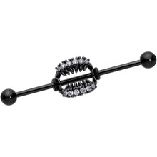 Load image into Gallery viewer, 14G Clear CZ Gem Black Monster Fangs Industrial Barbell 38mm
