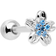 Load image into Gallery viewer, 16G 1/4 Aqua Gem Center Flower Cartilage Tragus Earring
