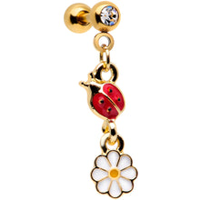 Load image into Gallery viewer, 16G 1/4 Clear Gem Gold Tone Ladybug Dangle Cartilage Tragus
