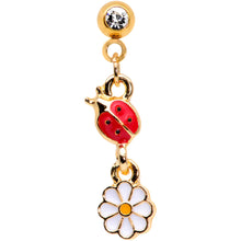 Load image into Gallery viewer, 16G 1/4 Clear Gem Gold Tone Ladybug Dangle Cartilage Tragus
