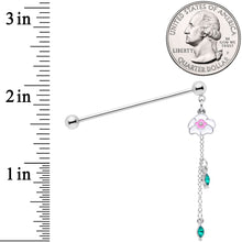 Load image into Gallery viewer, 14G Clear Green Gem Flower Chain Dangle Industrial Barbell 38mm
