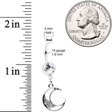 将图片加载到图库查看器，Clear Gem Moon Star Magic Dangle Belly Ring Set of 2
