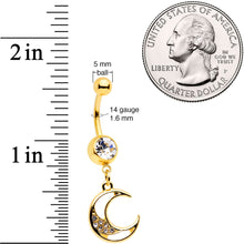 Load image into Gallery viewer, Clear Gem Gold Tone Moon Star Magic Dangle Belly Ring Set of 2

