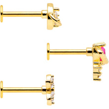 Load image into Gallery viewer, 16G 5/16 Clear CZ Gem Gold Tone Moon Labret Tragus Set of 3
