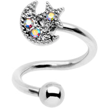 Load image into Gallery viewer, 14G 3/8 Stainless Steel Moon Star Spiral Twister Belly Ring
