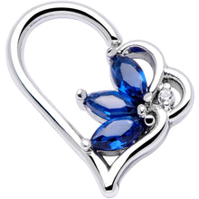 将图片加载到图库查看器，16G 3/8 Blue Gem Half Heart Left Ear Closure Ring
