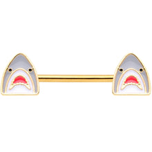 Load image into Gallery viewer, 14G 9/16 Gold Tone Shark Attack Barbell Nipple Ring Set

