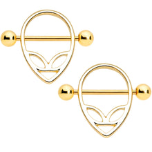 Load image into Gallery viewer, 14G 9/16 Gold Tone UFO Alien Nipple Shield Set
