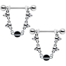 Load image into Gallery viewer, 14G 9/16 Black Planet Saturn Alien Dangle Barbell Nipple Ring Set
