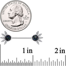 Load image into Gallery viewer, 14G 9/16 Clear Gem Blue Faux Druzy Crest Barbell Nipple Ring Set
