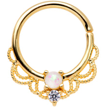 Load image into Gallery viewer, 14G 9/16 White Faux Opal Gold Tone Lacy Nipple Clicker Set
