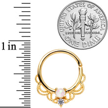 Load image into Gallery viewer, 14G 9/16 White Faux Opal Gold Tone Lacy Nipple Clicker Set
