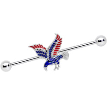 Load image into Gallery viewer, 14G Red Blue Patriotic Eagle Industrial Barbell 38mm
