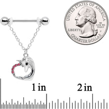 Load image into Gallery viewer, 14G 5/8 Pink Gem Unicorn Heart Dangle Barbell Nipple Ring Set
