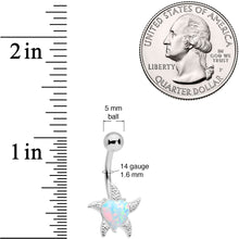 Load image into Gallery viewer, White Synthetic Opal Heart Starfish Nautical Belly Ring
