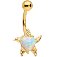 Load image into Gallery viewer, White Synthetic Opal Gold Tone Heart Starfish Nautical Belly Ring

