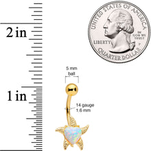 Load image into Gallery viewer, White Synthetic Opal Gold Tone Heart Starfish Nautical Belly Ring
