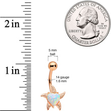 Load image into Gallery viewer, White Synthetic Opal Rose Gold Tone Heart Starfish Nautical Belly Ring
