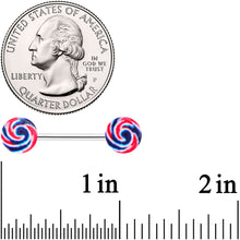 Load image into Gallery viewer, 14G 9/16 Red Blue Candy Swirl Barbell Nipple Ring Set
