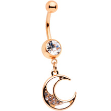 Load image into Gallery viewer, Clear Gem Rose Gold Tone Magic Moon Star Dangle Belly Ring Set of 2
