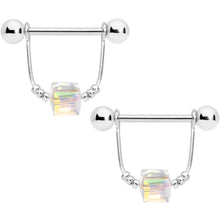 将图片加载到图库查看器，14G 5/8 Clear Gem Cube Dangle Nipple Ring Set
