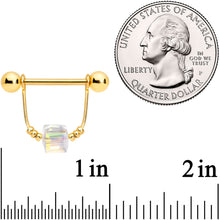 Load image into Gallery viewer, 14G 5/8 Clear Gem Gold Tone Cube Dangle Nipple Ring Set
