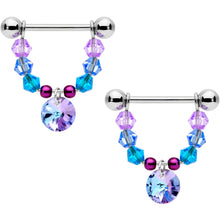 Load image into Gallery viewer, 14G 5/8 Blue Purple Gem Disc Nipple Ring Set
