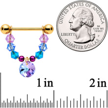 Load image into Gallery viewer, 14G 5/8 Blue Purple Gem Gold Tone Disc Nipple Ring Set
