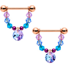 Load image into Gallery viewer, 14G 5/8 Blue Purple Gem Rose Gold Tone Disc Nipple Ring Set
