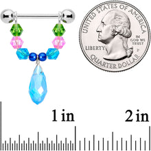 Load image into Gallery viewer, 14G 5/8 Blue Pink Green Gem Drop Nipple Ring Set
